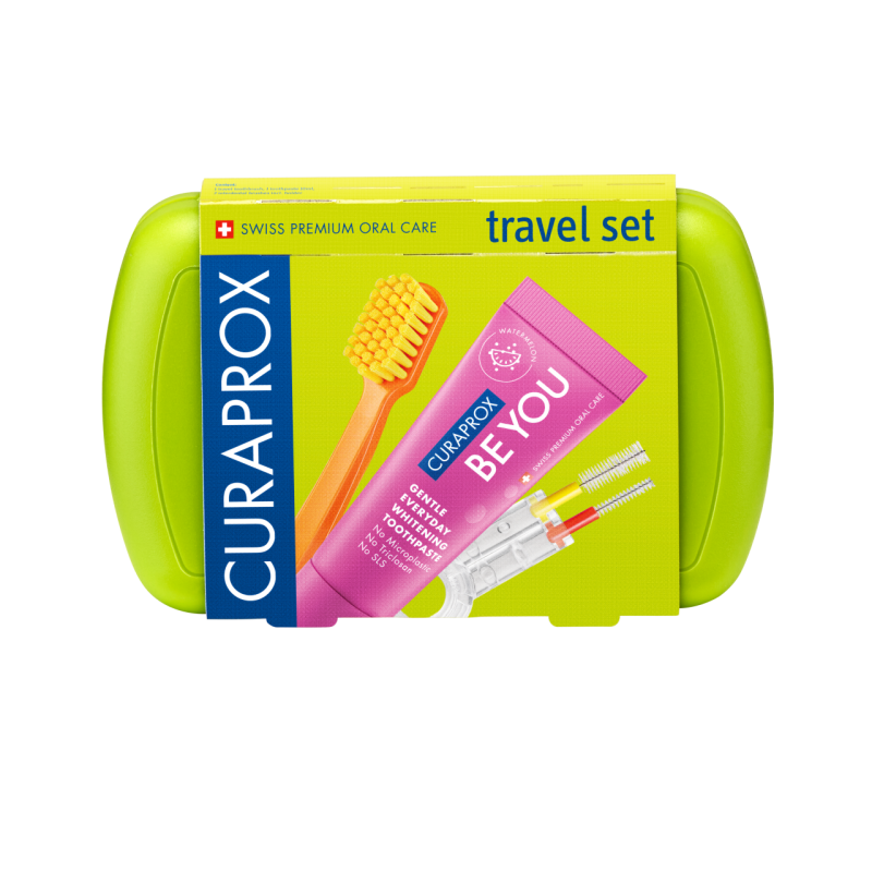 Curaprox TravelSet Utazó készlet zöld új(fogkefe fogközkefe fogkrém)