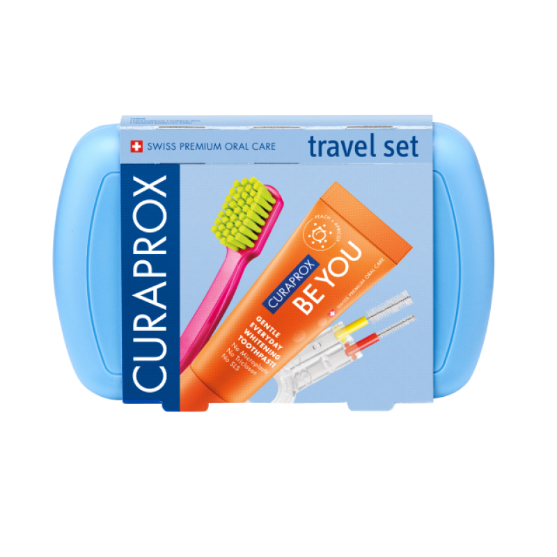 Curaprox TravelSet Utazó készlet kék új(fogkefe fogközkefe fogkrém)