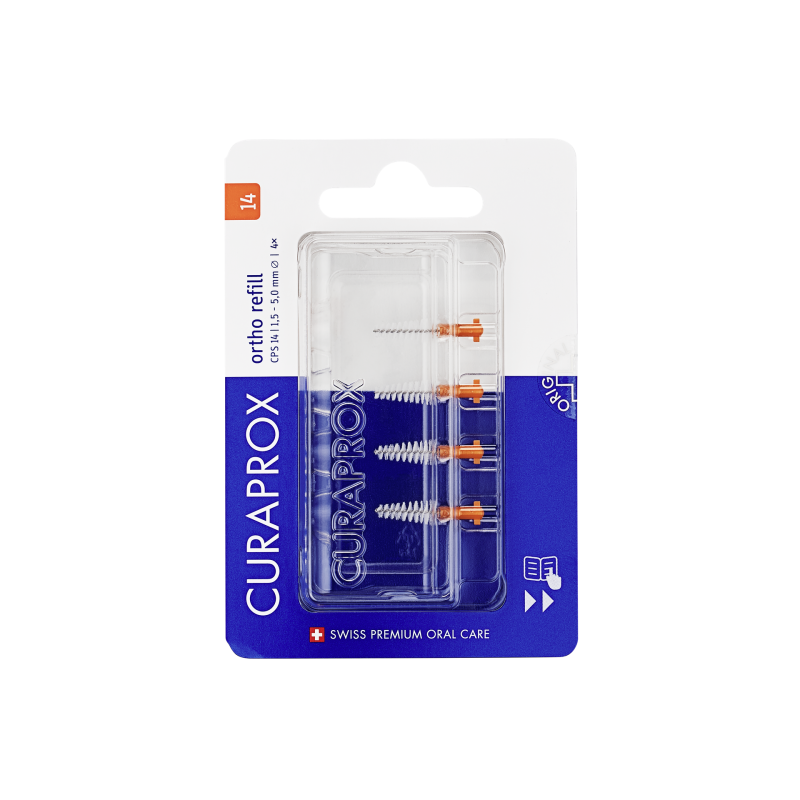 Curaprox CPS 14 Ortho fogköztisztító kefe, narancsárga, kúpos 4 db